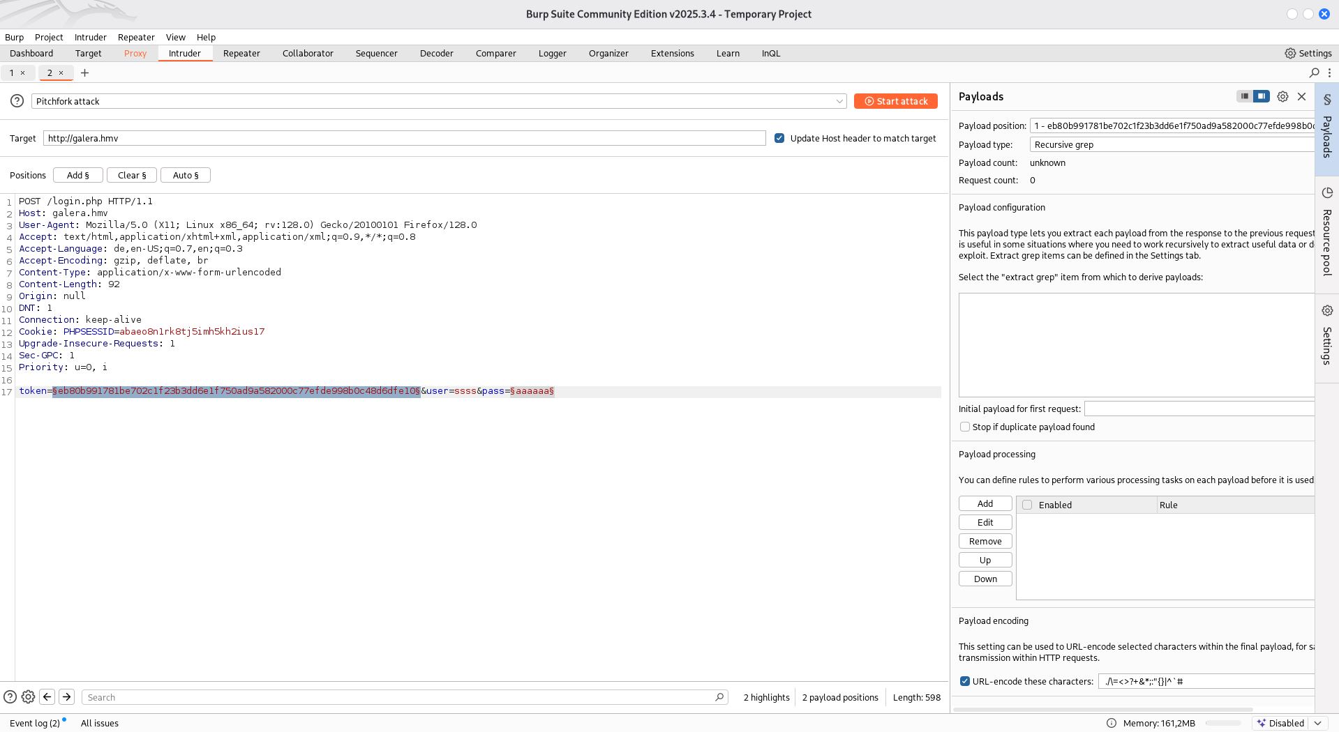 Burpsuite request der login seite