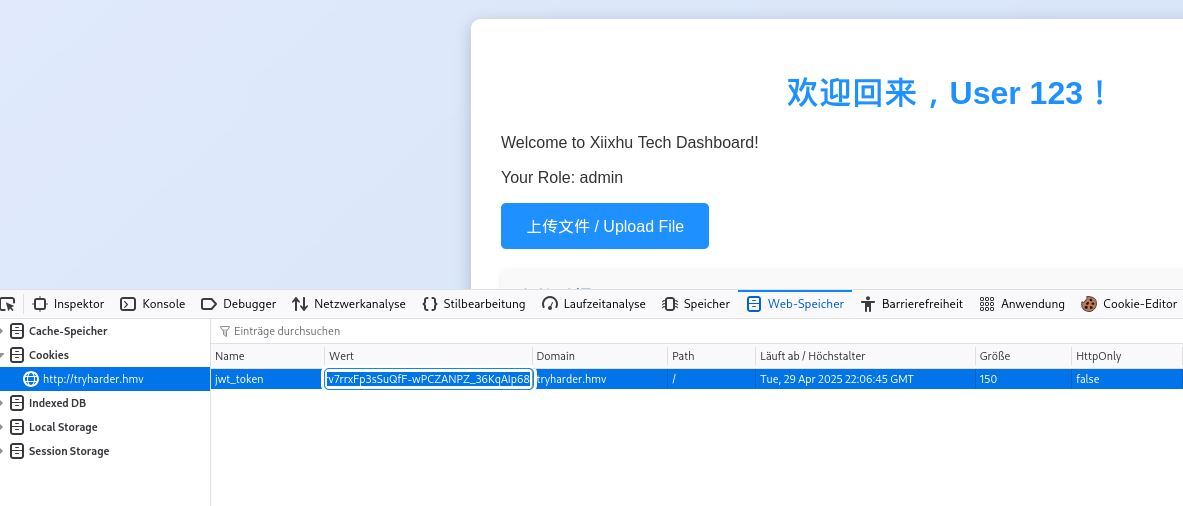 hier kommt ein bild wo man sieht wie der jwt zum admin user erfolgreich ausgetauscht wird , und dadurch eine upload funktion freigeschaltet wurde in form eines neu erschienenen Buttons namens Upload File
